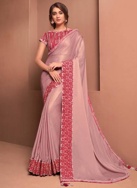 Light Pink Colour NORITA ROYAL RAISSA Party Festive Wear Satin Georgette Embroidered Saree With Stitched Blouse 41010